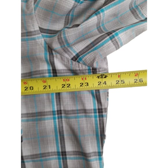Men's Wrangler Western Fashion Pearl Snap Shirt Turquoise Plaid Short Sleeve - Picture 8 of 10